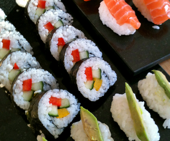 Sushi rolls and nigiri
