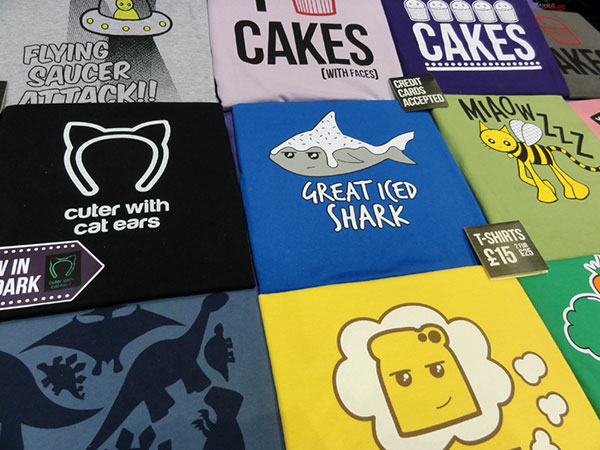 Colourful t-shirts at MCM Manchester Comic Con