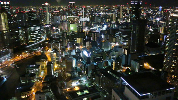 View of Osaka at night from the Umeda Sky Building