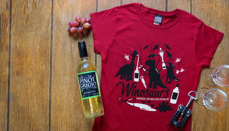 Wine / Dinosaur T-Shirt for Adults
