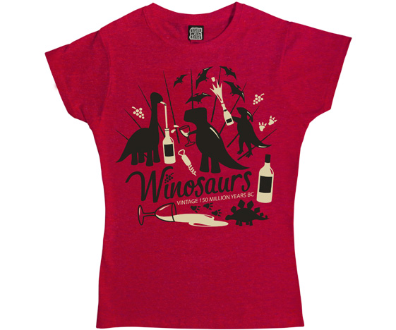 Womens T-Shirt: Dinosaurs & Wine