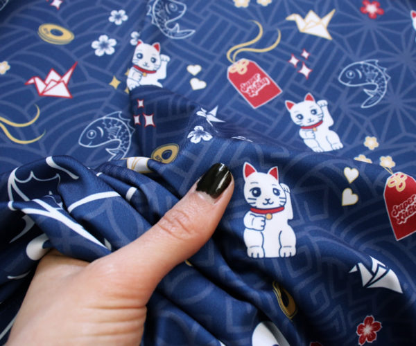 Japanese Lucky Cat Dress Fabric